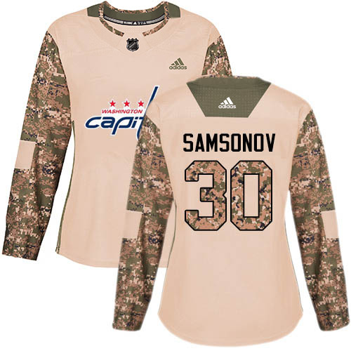 Adidas Capitals #30 Ilya Samsonov Camo Authentic 2017 Veterans Day Women's Stitched NHL Jersey